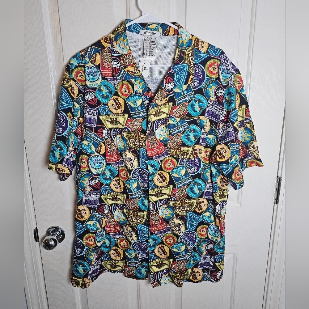 Disney Parks NWT World Resorts Attractions Ride Icons Mens Camp Shirt Size L